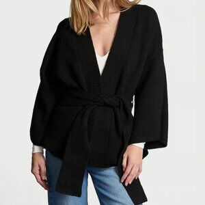 Victoria's Secret Luxe Crème Black Knit Wrap Sweater - M/L - NWT